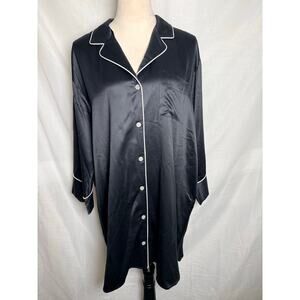 Natori Black Satin Sleep Shirt Nightgown Women’s Size M Button Front Pajama Gown